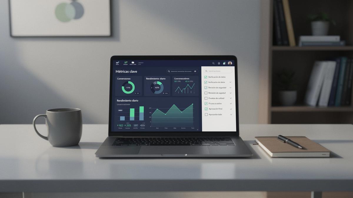 Vista conceptual de un panel de métricas y verificación para evaluar una plataforma